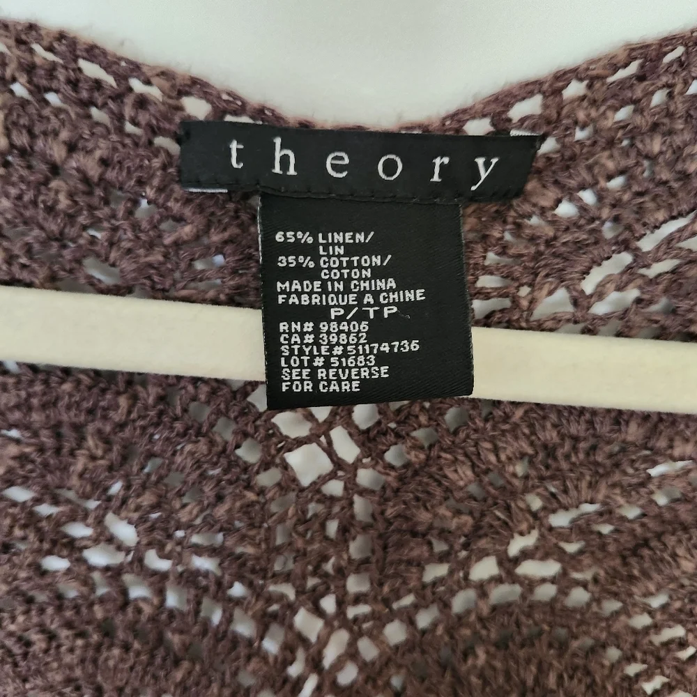 Theory Brown Linen Blend Crochet Open Knit Cardigan XS